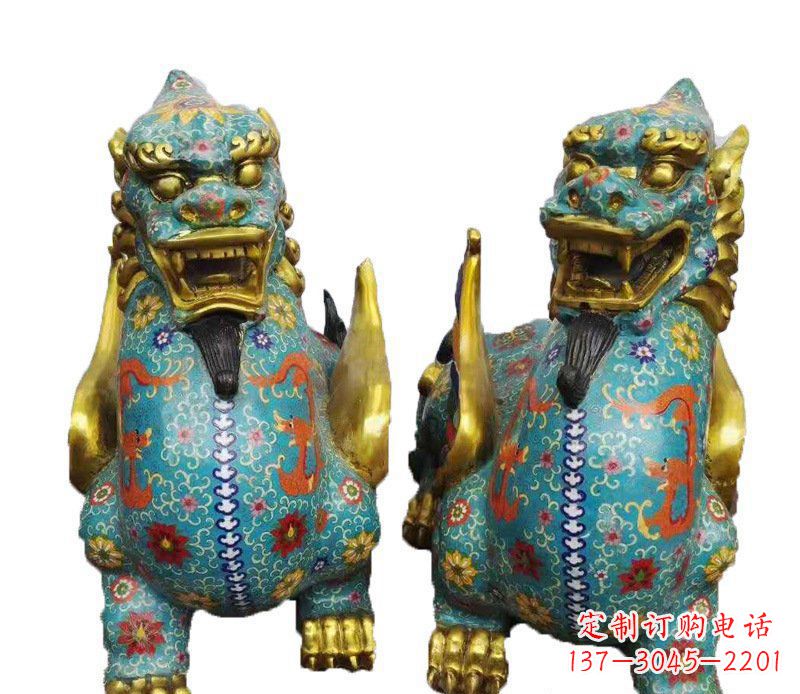 山西铜雕彩绘镇宅麒麟雕塑摆件