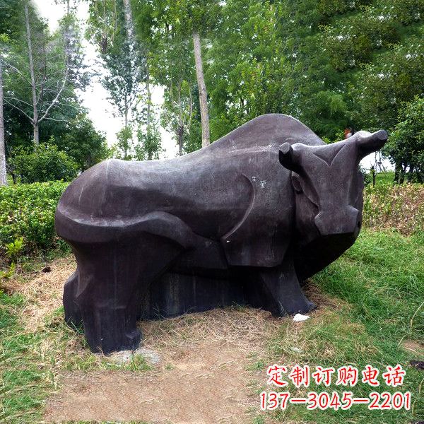 山西铜雕抽象牛-公园草坪水牛雕塑