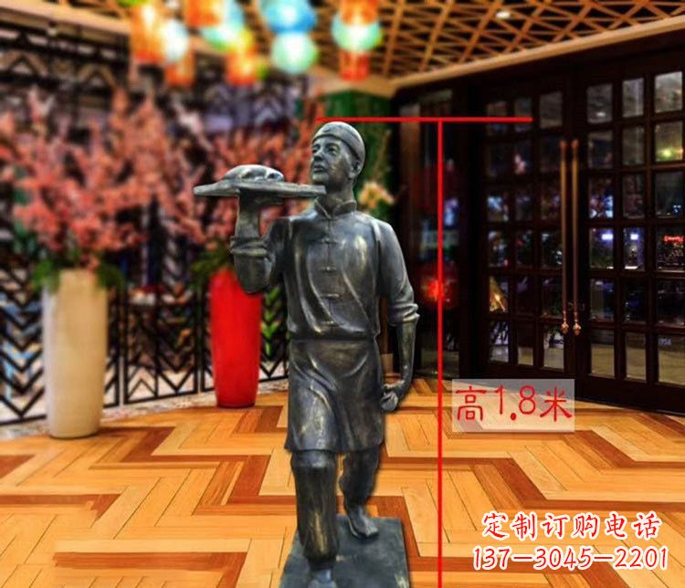 山西铜雕店小二人物雕塑 (2)