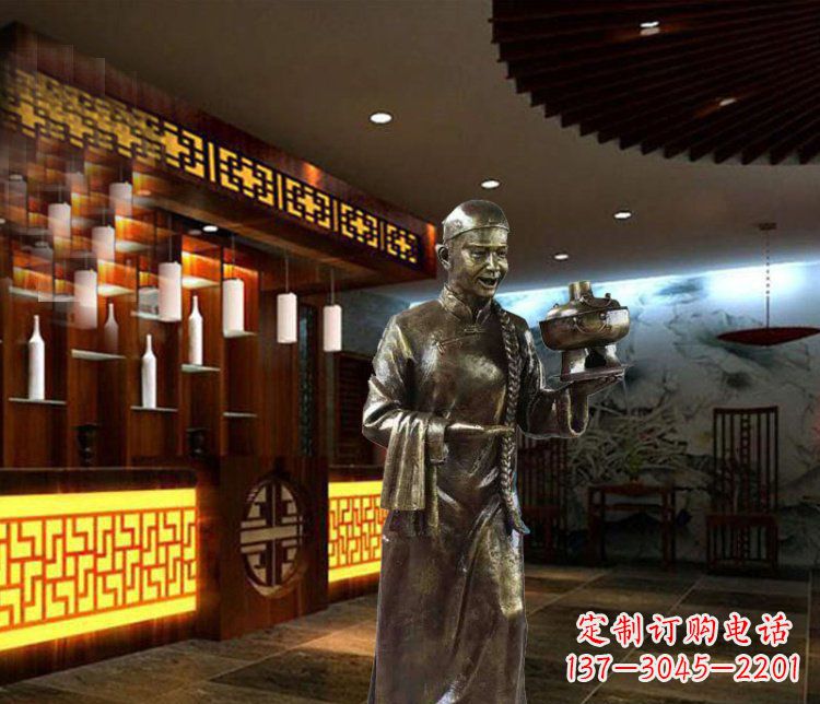 山西铜雕店小二小品人物雕塑