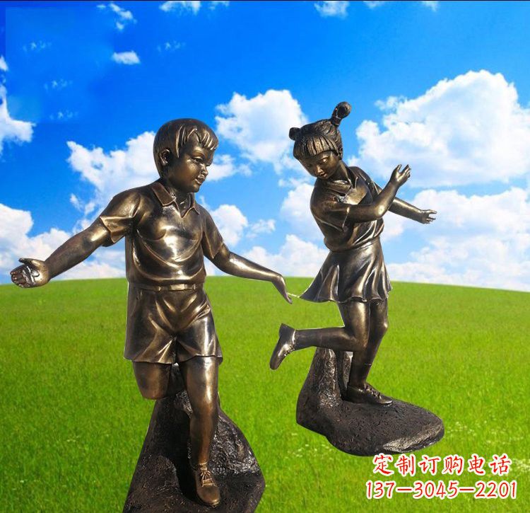 山西铜雕儿童踢毽子