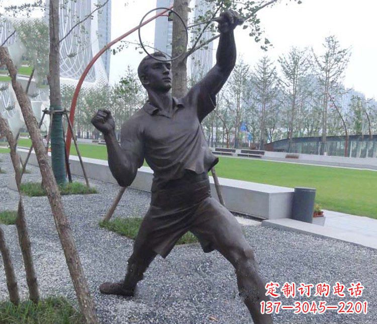 山西铜雕户外公园打羽毛球运动人物摆件