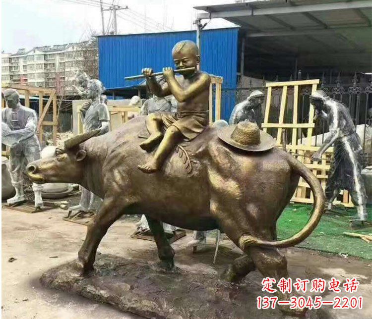 山西铜雕户外牧童骑牛雕塑摆件