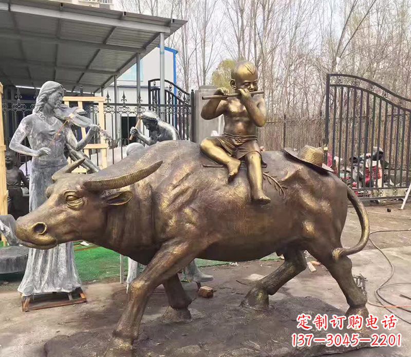 山西铜雕户外牧童骑牛