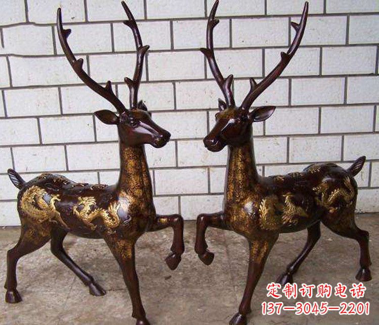 山西铜雕吉祥复古梅花鹿雕塑摆件