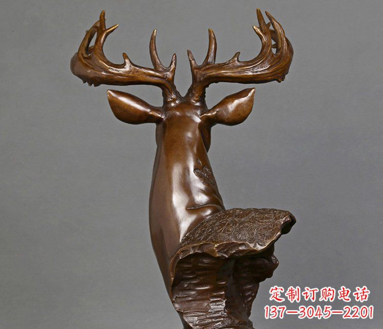 山西铜雕吉祥招财鹿头雕塑摆件