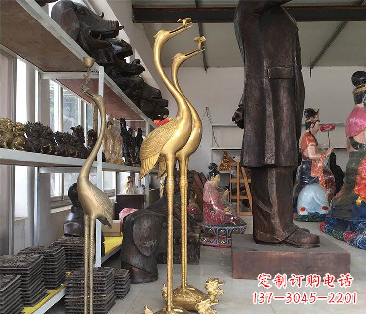 山西铜雕金属仙鹤动物雕塑
