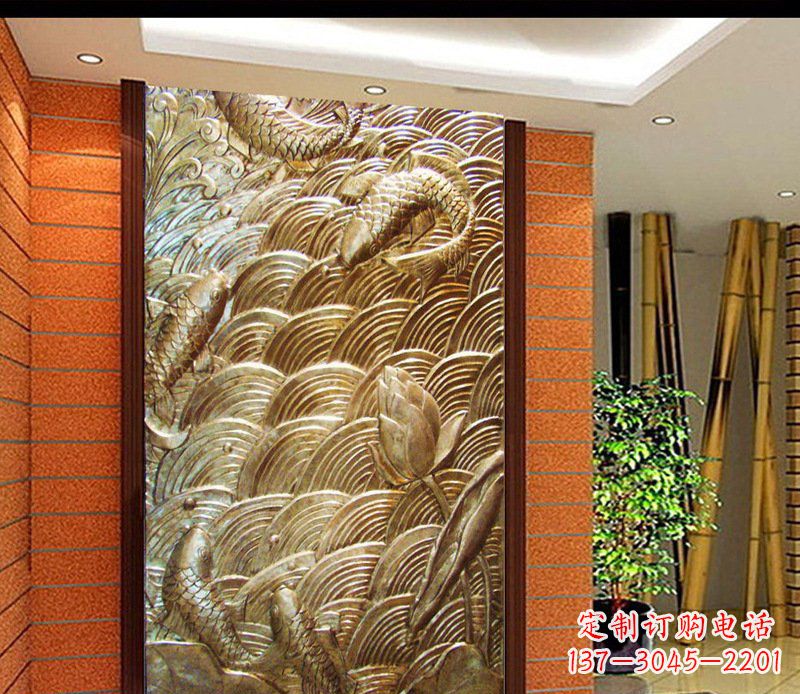 山西铜雕酒店锻造鲤鱼壁画景观摆件