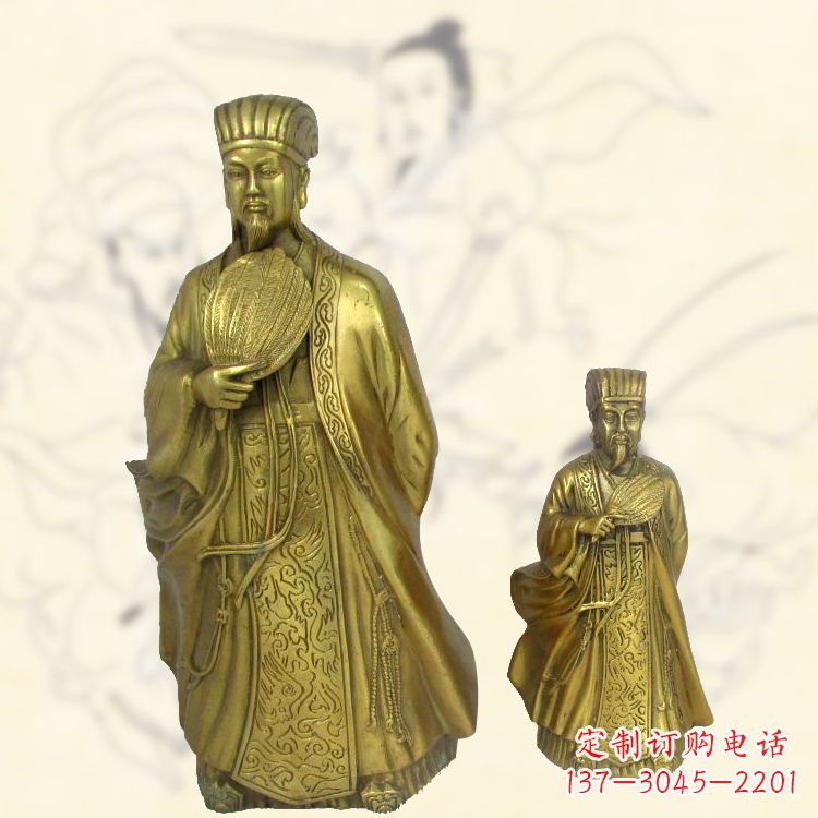 山西铜雕名人诸葛亮雕像-纯铜铸造三国人物雕塑