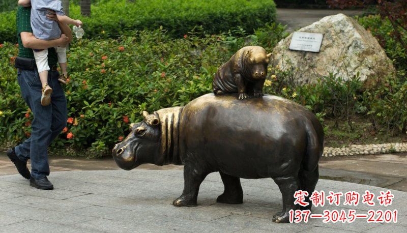 山西铜雕母子河马