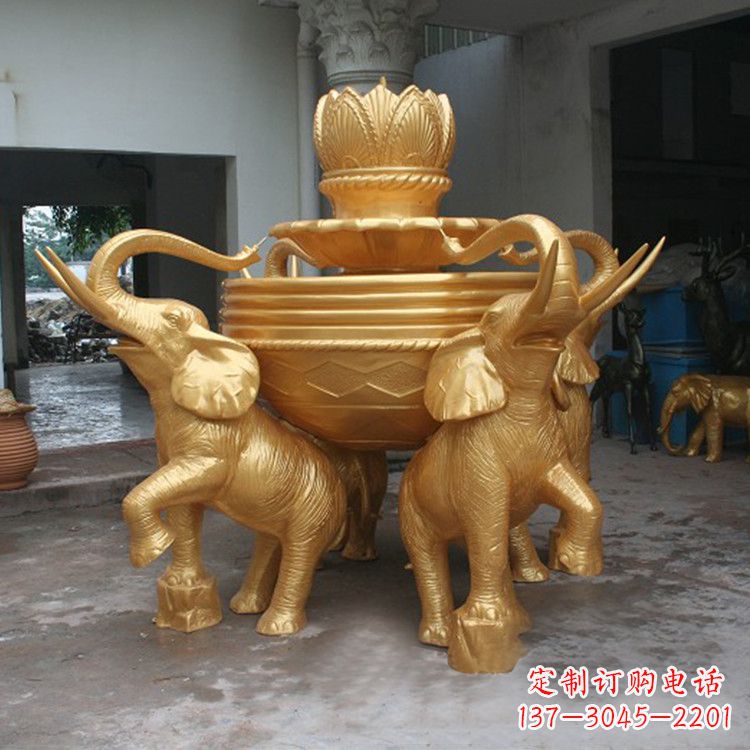 山西铜雕喷水大象雕塑
