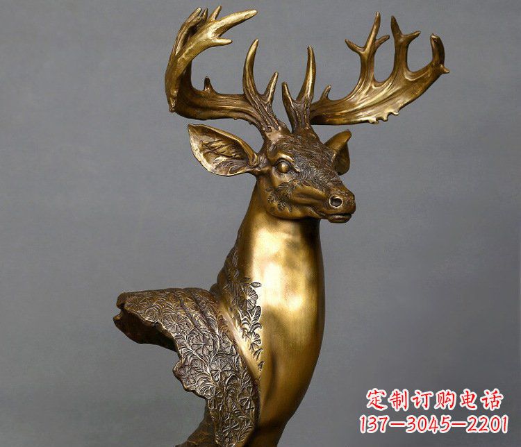 山西铜雕如意铜鹿头摆件