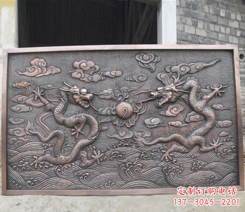 山西铜雕双龙壁画景观摆件