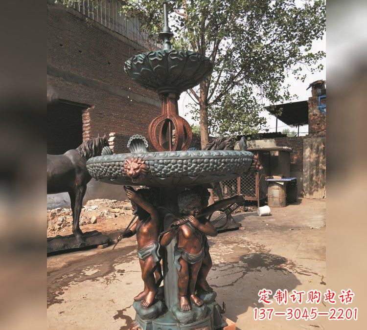 山西铜雕双层西方儿童喷泉