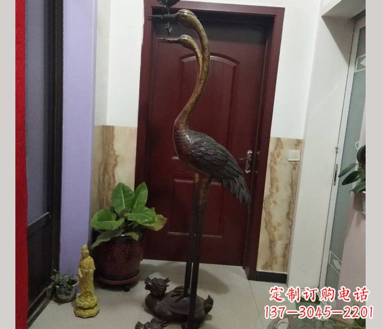 山西铜雕仙鹤踩龟雕塑摆件 (2)