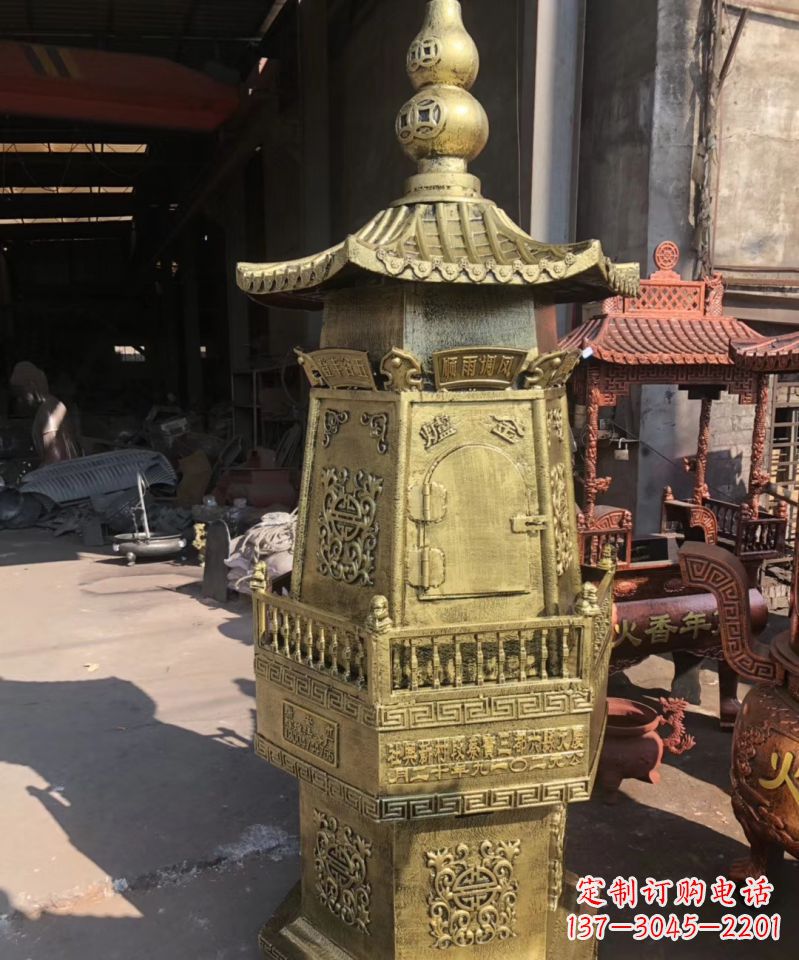 山西铜雕香炉塔寺庙摆件