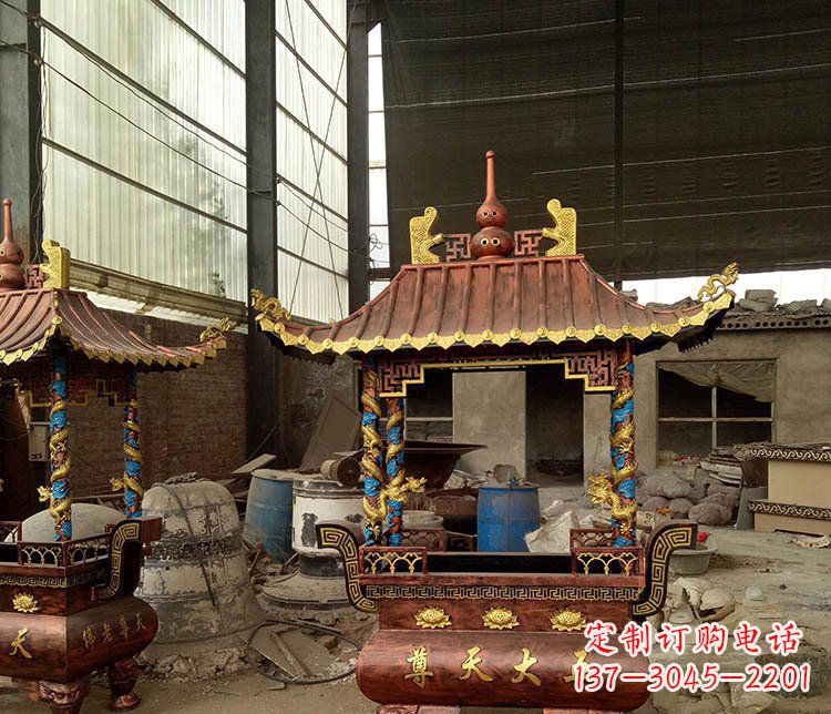 山西铜雕小型寺庙香炉摆件