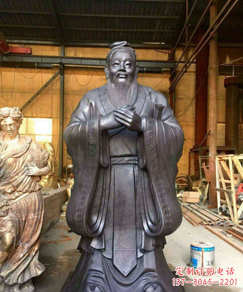 山西铜雕校园孔子人像雕塑
