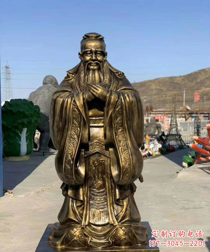 山西铜雕学校孔子人物雕塑