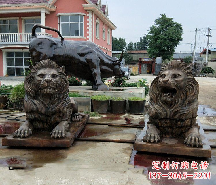 山西铜雕银行门口狮子雕塑摆件