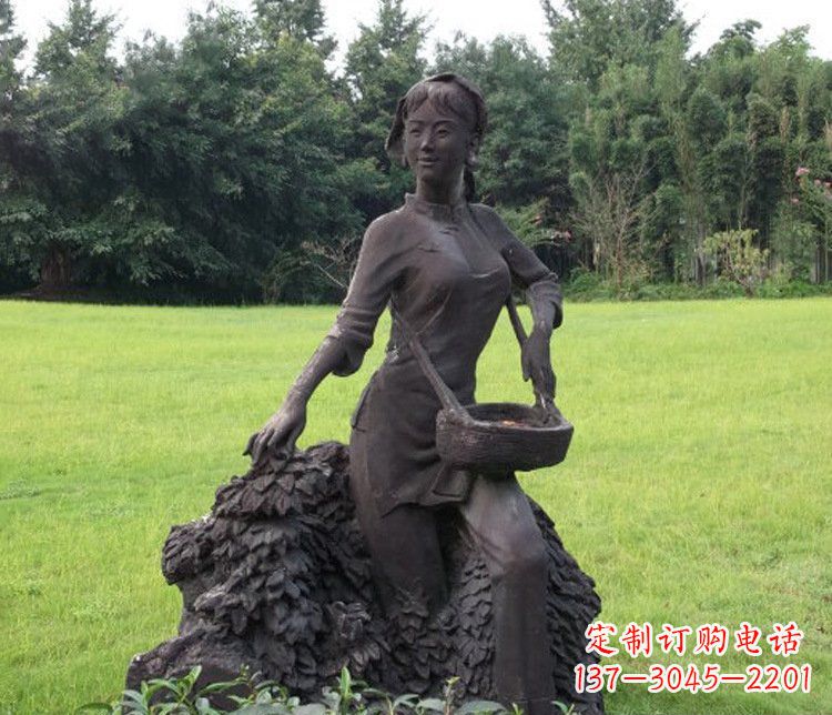 山西铜雕园林采茶女孩人物雕塑