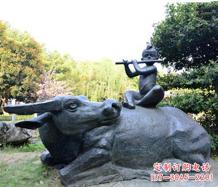 山西铜雕园林牧童骑牛景观摆件