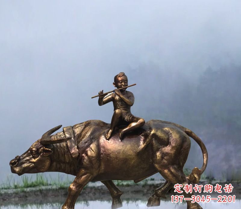 山西铜雕园林牧童骑牛
