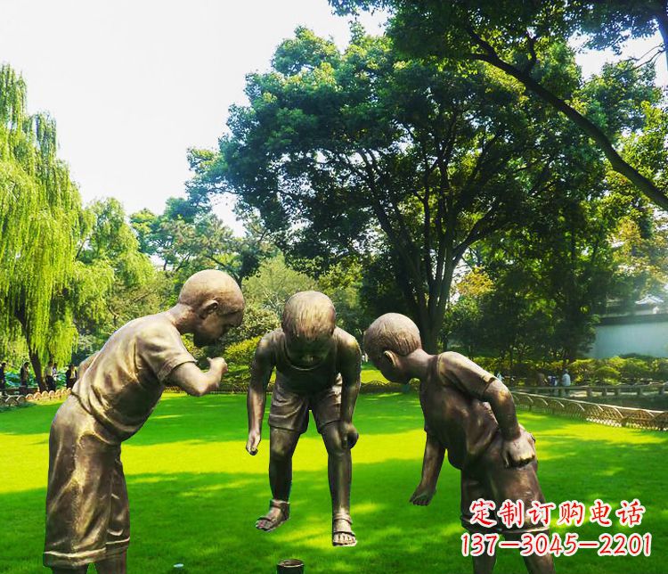 山西铜雕园林玩陀螺儿童雕塑