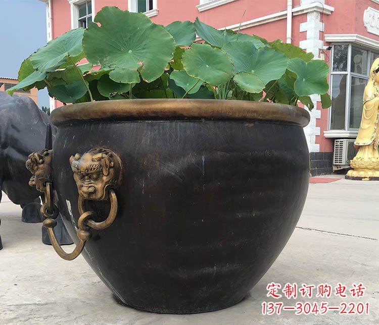 山西铜雕圆形荷花水缸雕塑 (3)