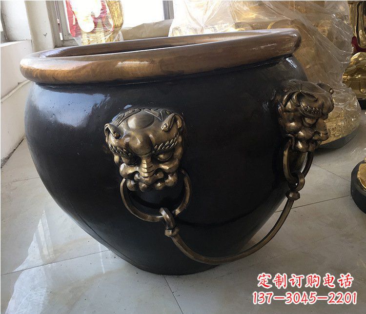 山西铜雕圆形荷花水缸雕塑 (5)