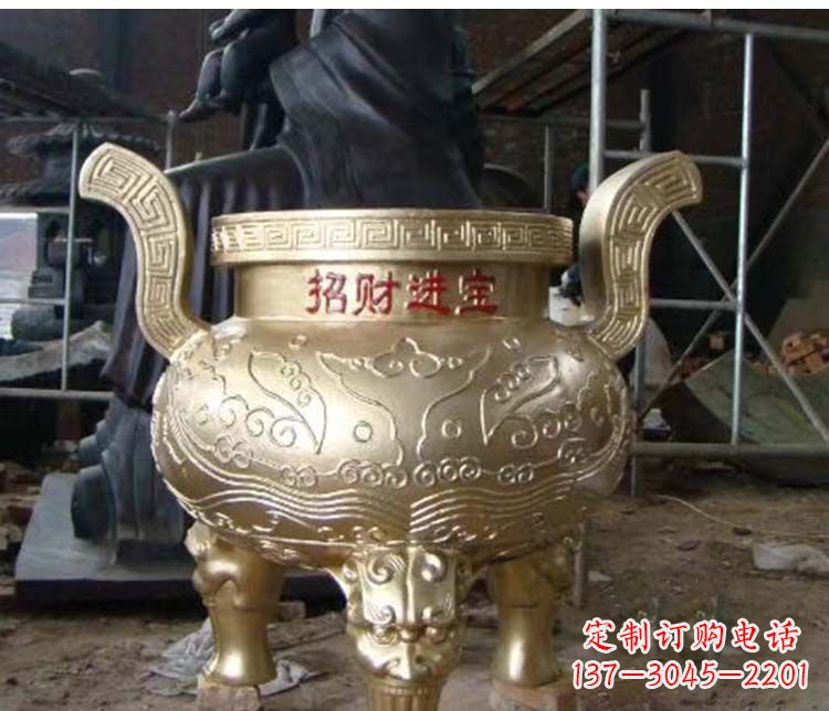 山西铜雕招财进宝圆形香炉