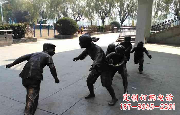山西玩老鹰捉小鸡的儿童铜雕222