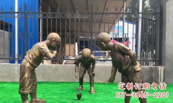 山西玩陀螺儿童铜雕
