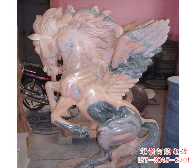 山西晚霞红奔马石雕