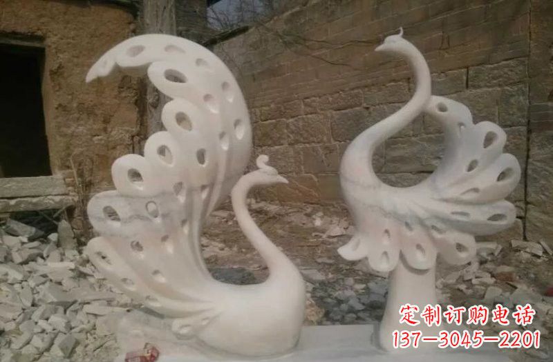 山西晚霞红抽象石雕孔雀
