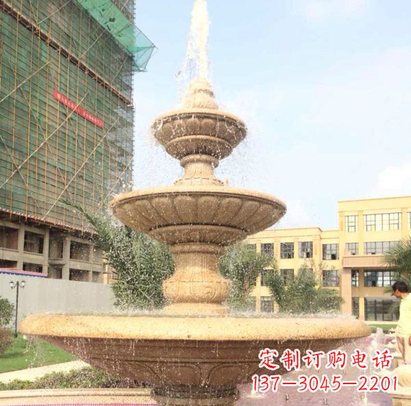 山西晚霞红大型多层喷泉石雕