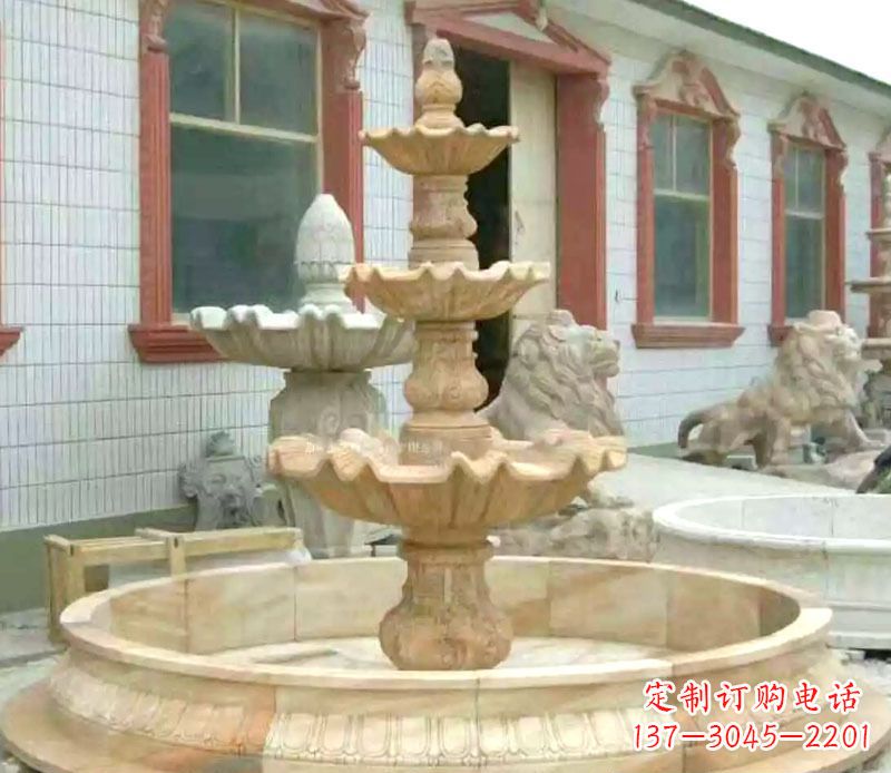 山西晚霞红大型喷泉石雕 (3)