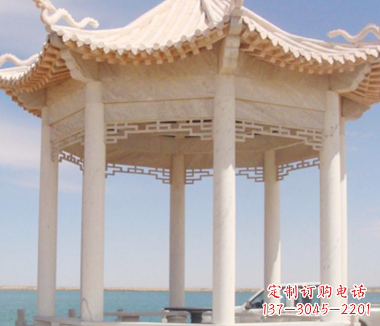山西晚霞红单层凉亭石雕