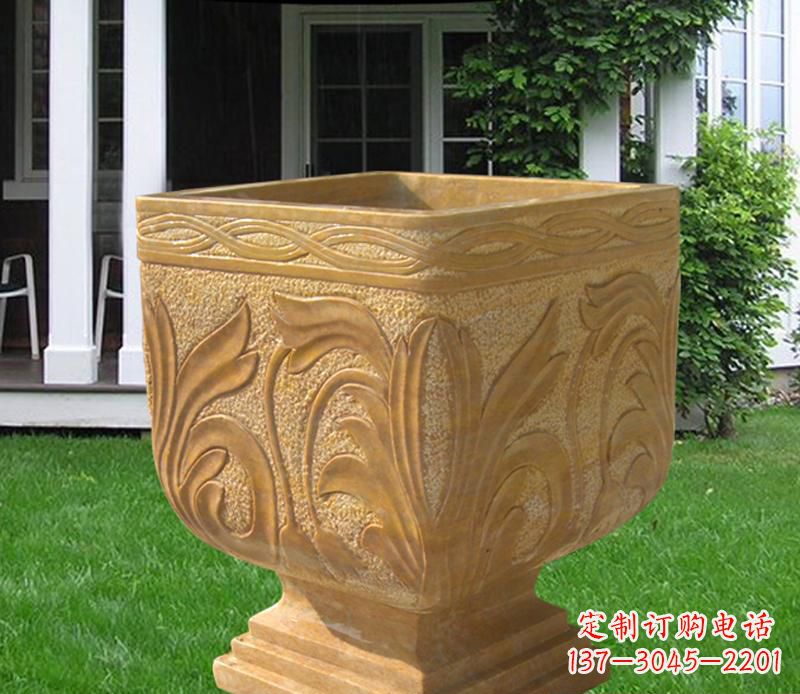 山西晚霞红雕刻景观花盆雕塑