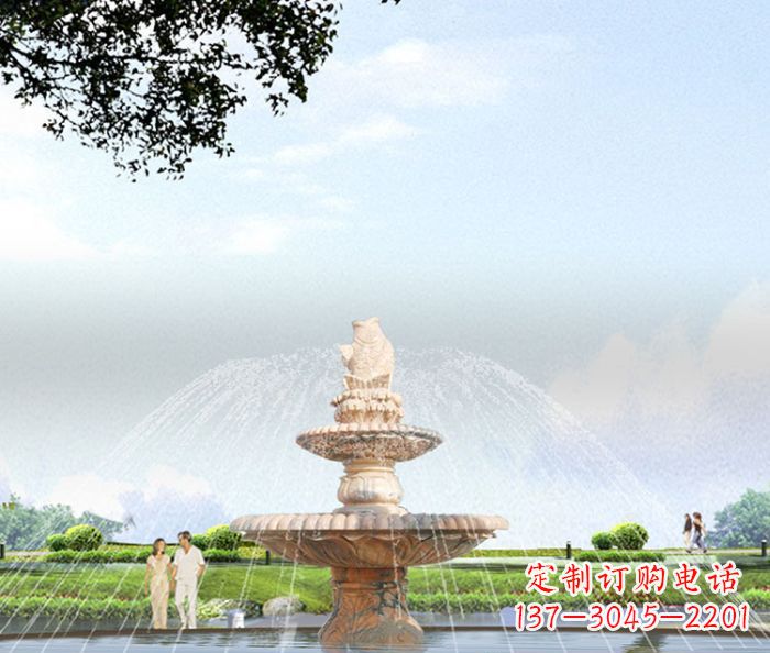 山西晚霞红多层大型石雕喷泉 (4)