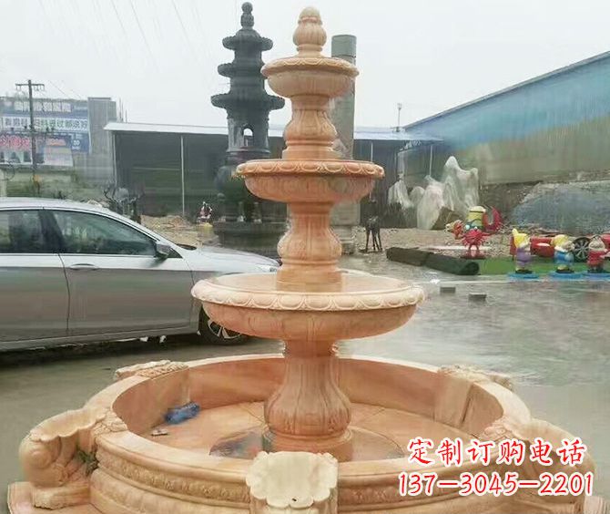 山西晚霞红多层大型石雕喷泉 (3)