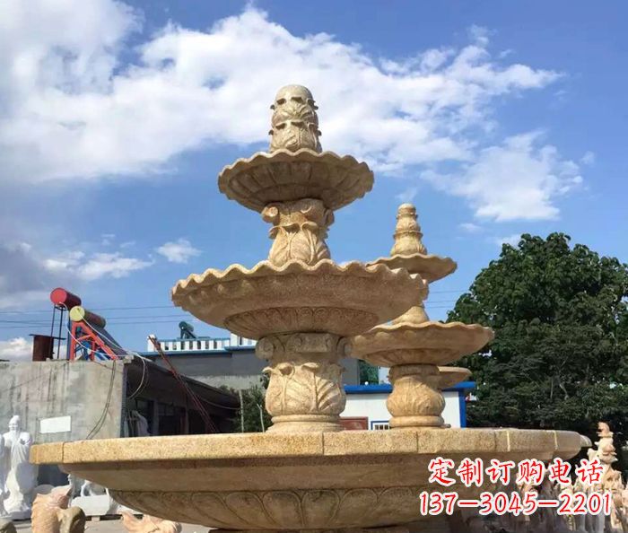 山西晚霞红多层喷泉石雕