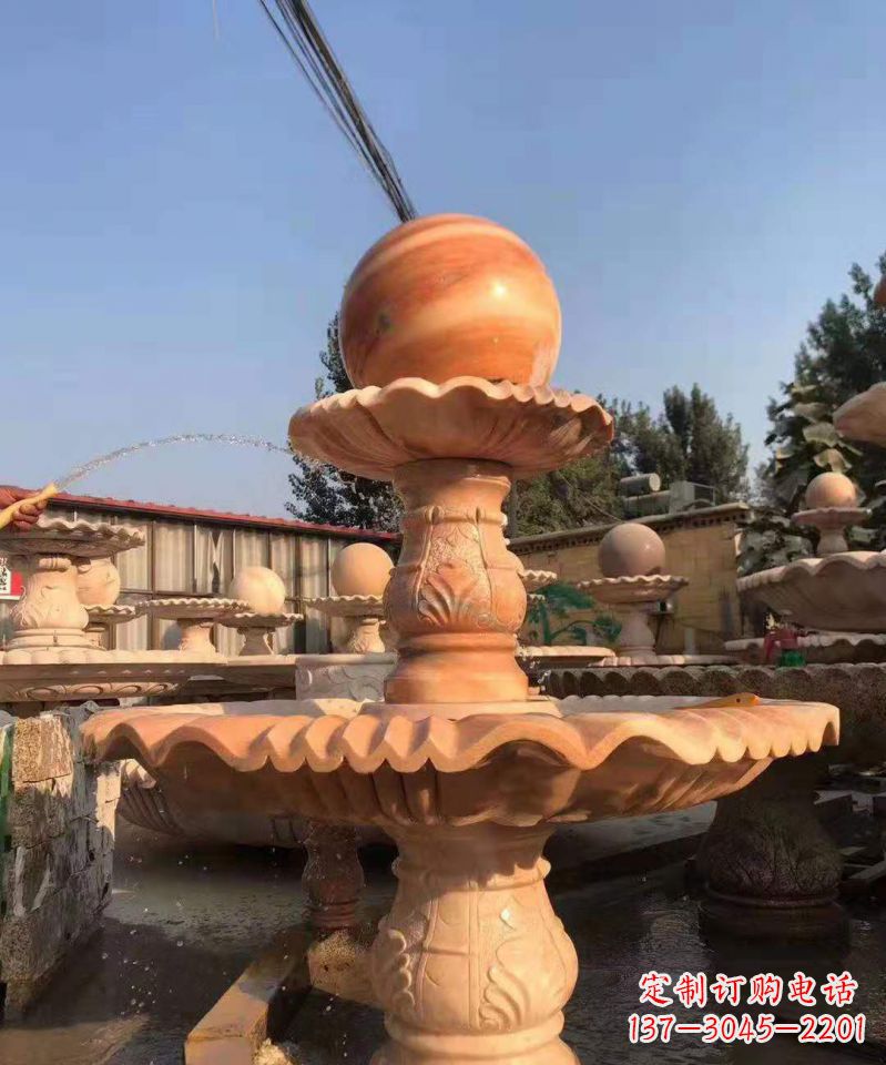 山西晚霞红风水球雕塑别墅庭院景观雕塑