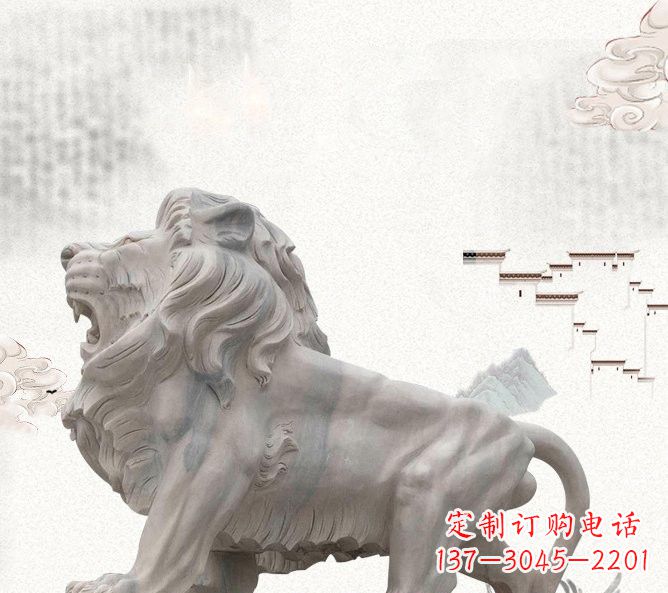 山西晚霞红公园动物仿真狮子石雕