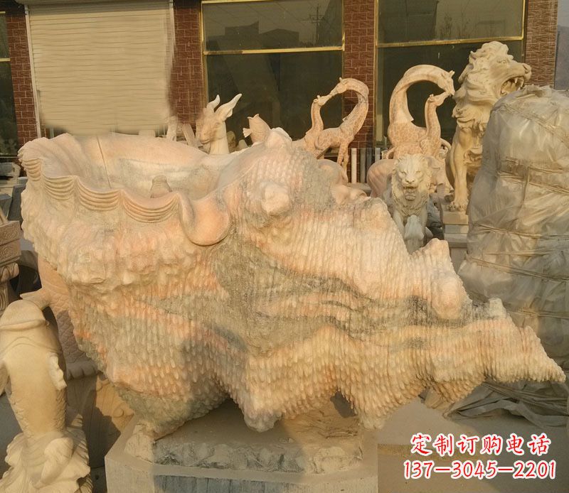 山西晚霞红海螺石雕