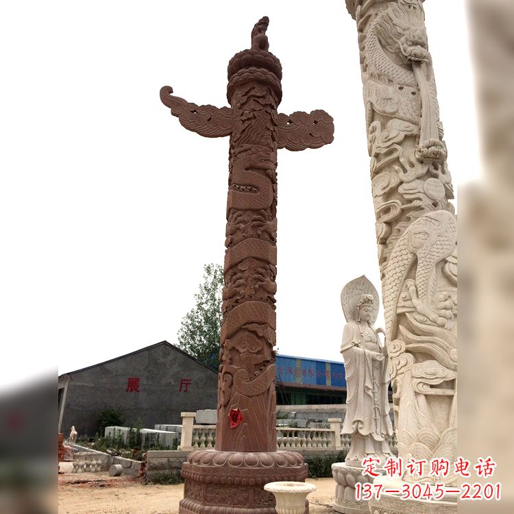 山西晚霞红华表石柱