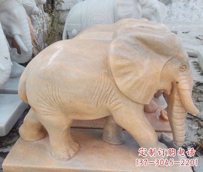 山西晚霞红吉祥如意大象石雕 (3)