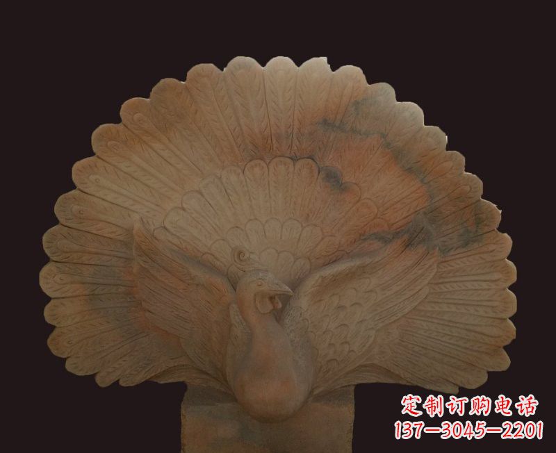 山西晚霞红开屏孔雀石雕
