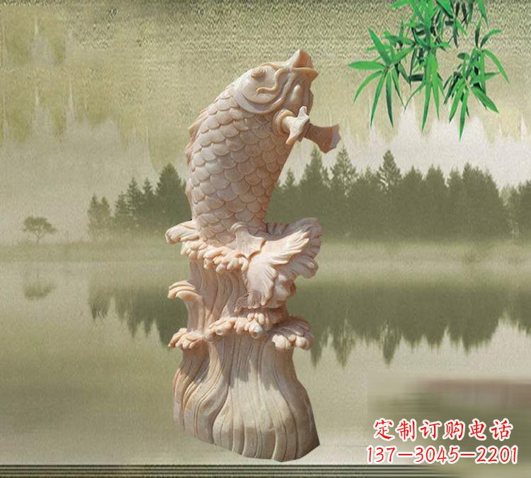 山西晚霞红鲤鱼石雕