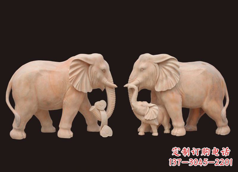 山西晚霞红母子大象雕塑